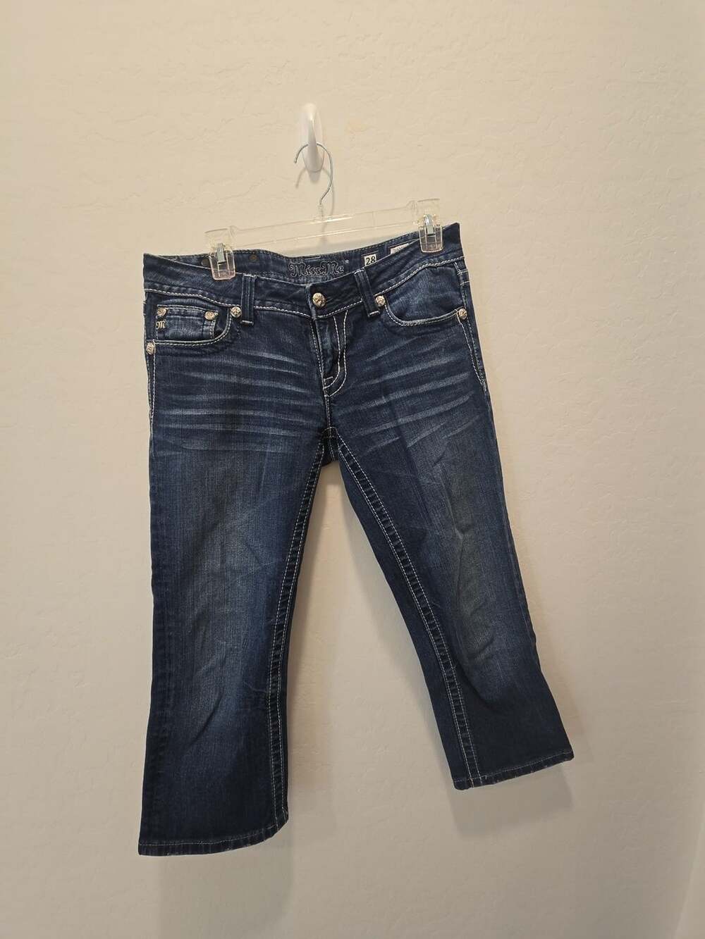 Miss Me JP5369P Capri Jeans Size 28 Dark Wash Embellished Flap Pockets